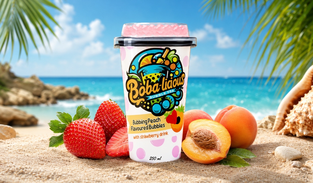 Premium custom bubble tea cup and lid designed by Bobalicious