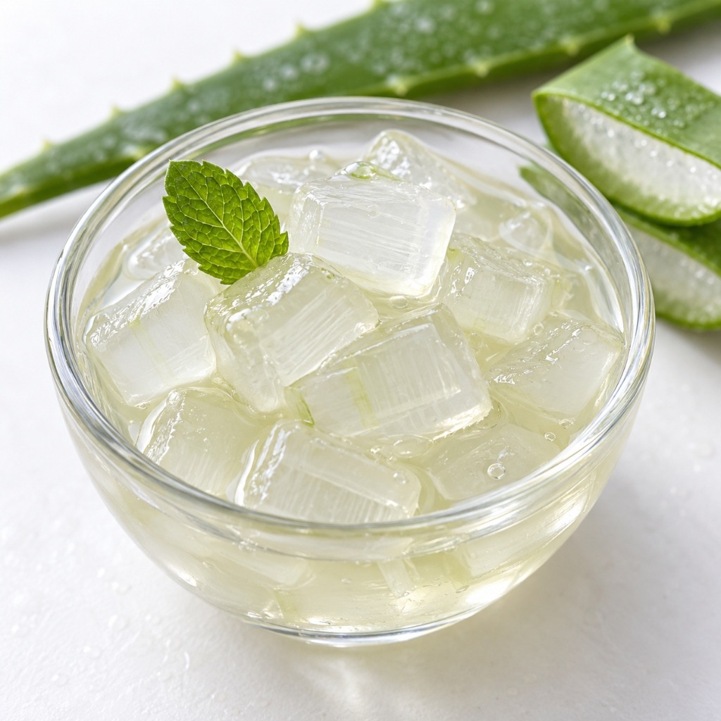 Square view of iced bubble tea with refreshing aloe vera jelly cubes
