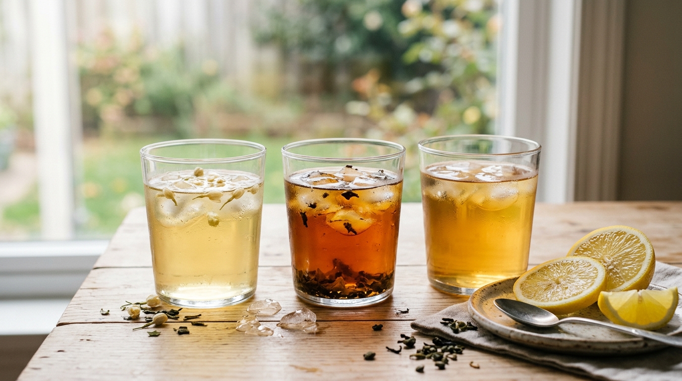 Jasmine green tea, black tea, and oolong for lemon bubble tea.