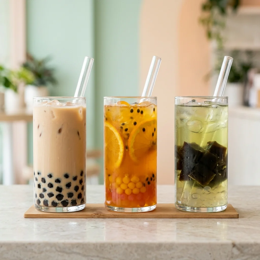 Boba tea nutrition chart showing calories sugar and toppings