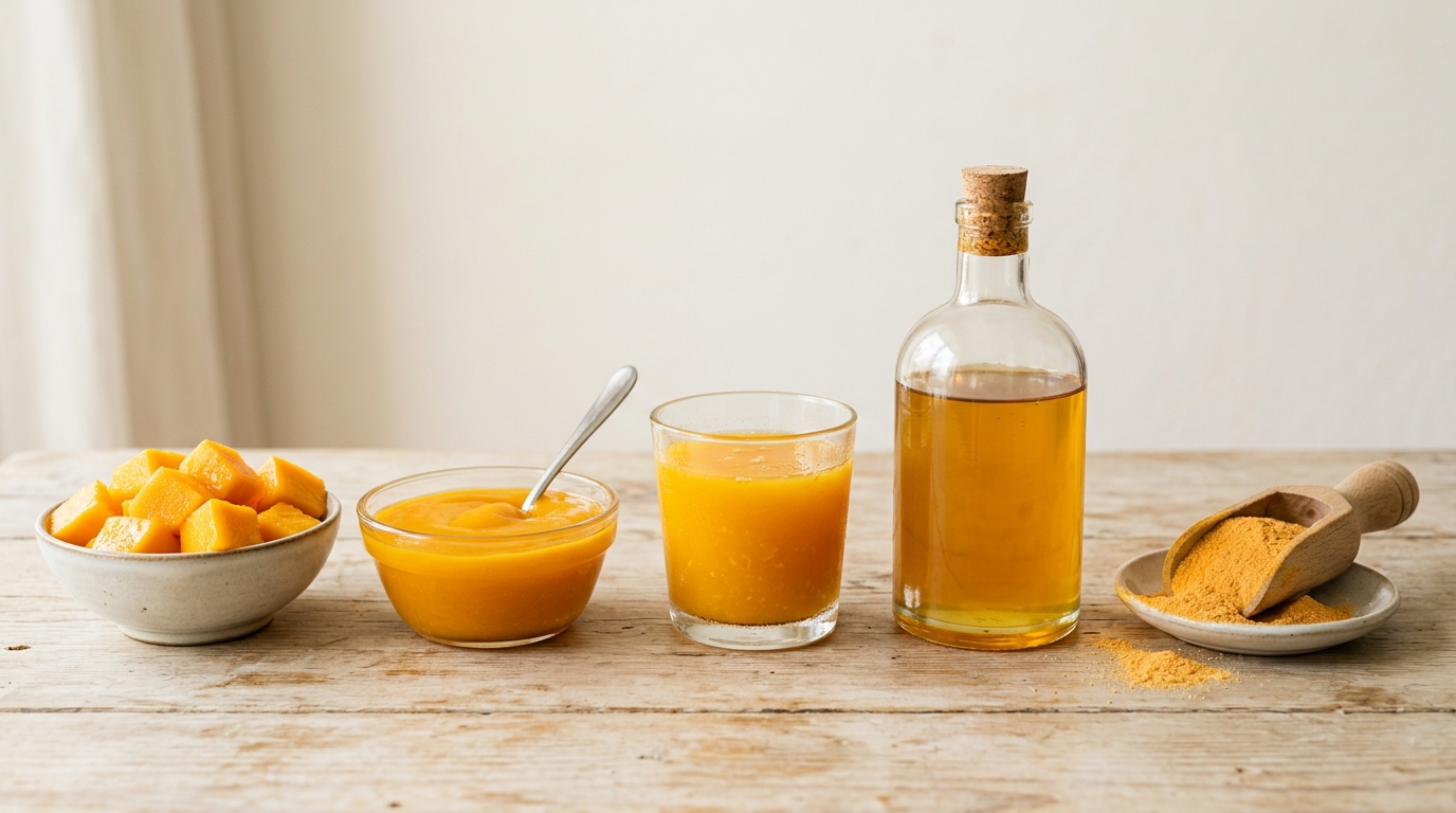 Fresh fruit, puree, juice, syrup, and powder compared as bubble tea flavor sources.