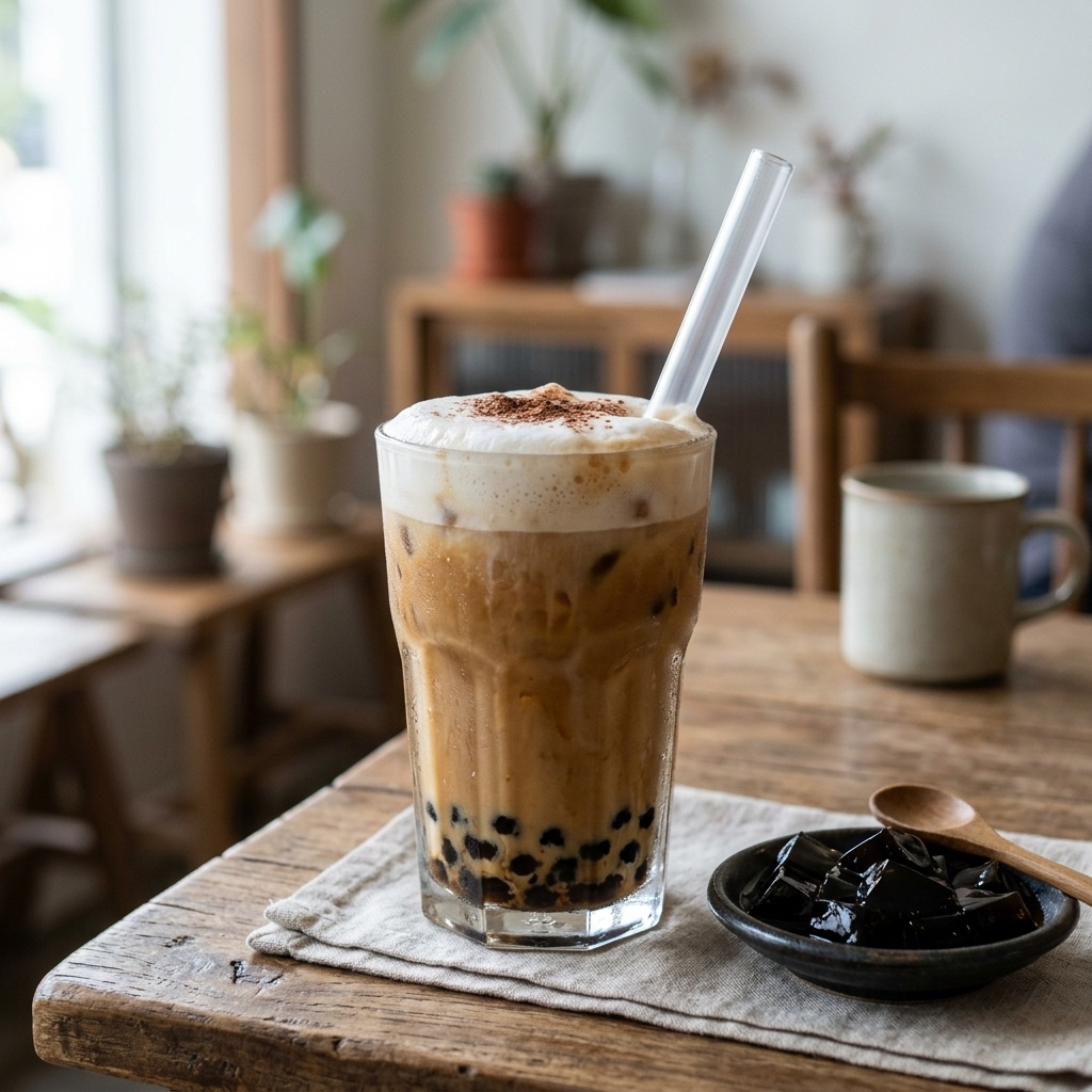 Square iced coffee bubble tea with chewy pearls thumbnail