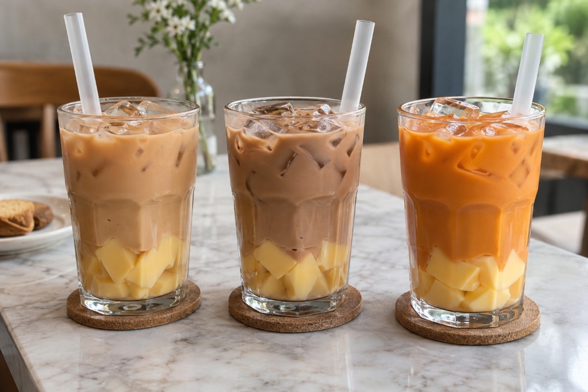 Egg pudding paired with Assam, oolong and Thai milk tea.