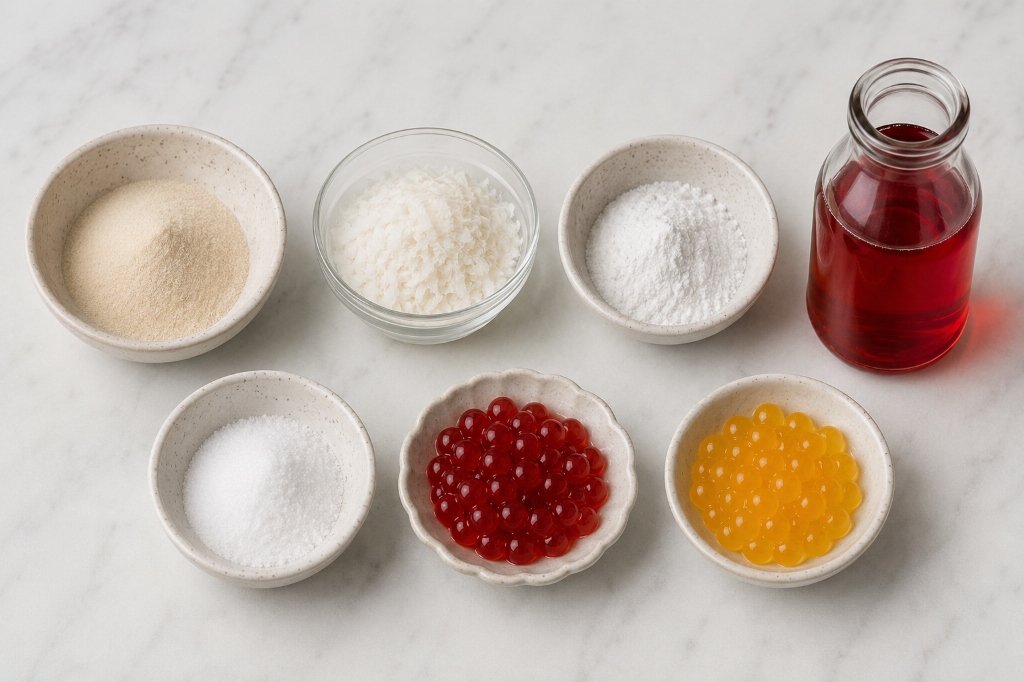 Ingredients used for jelly boba and popping boba