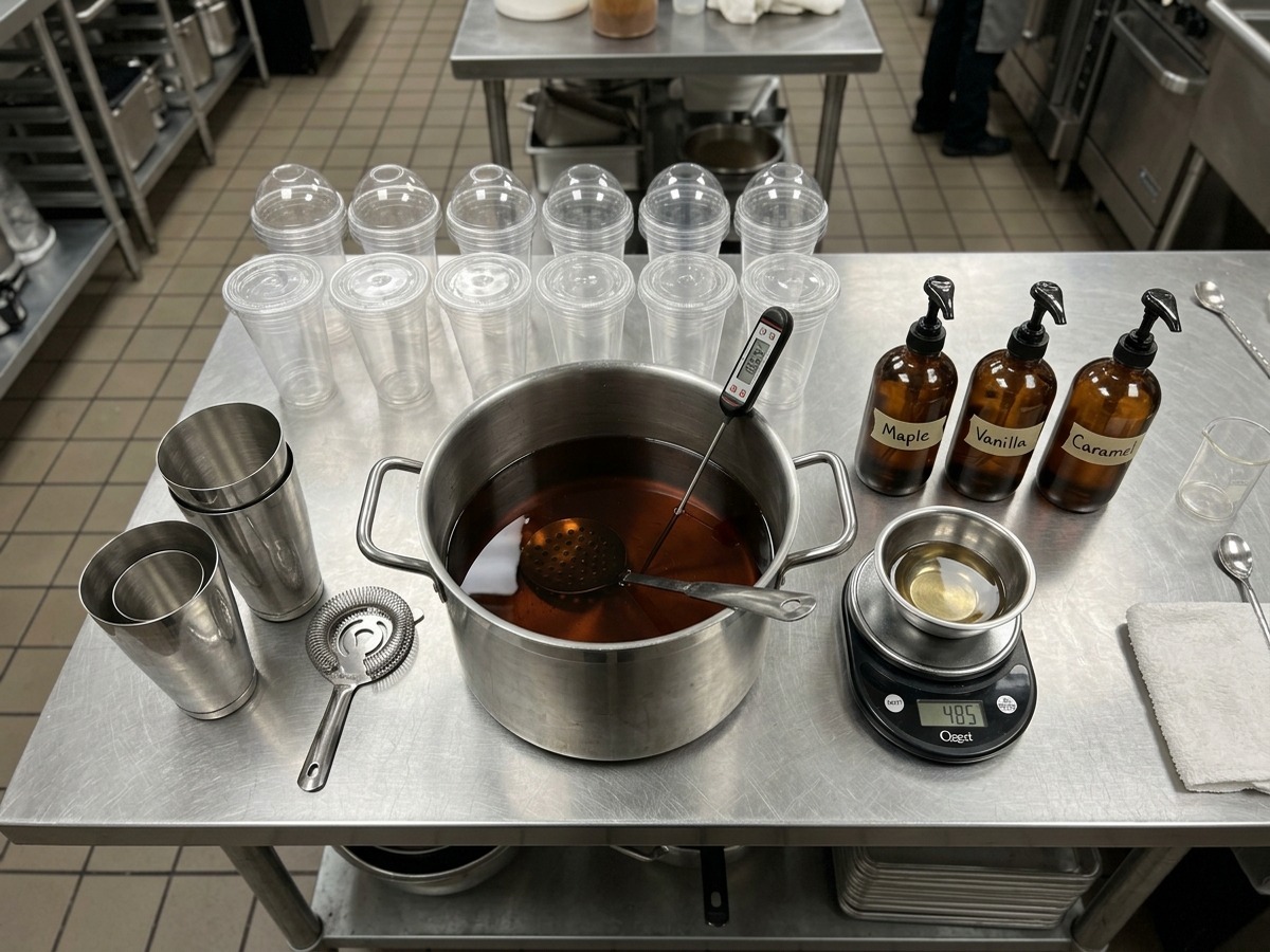 Manual bubble tea equipment alternatives arranged on a clean table