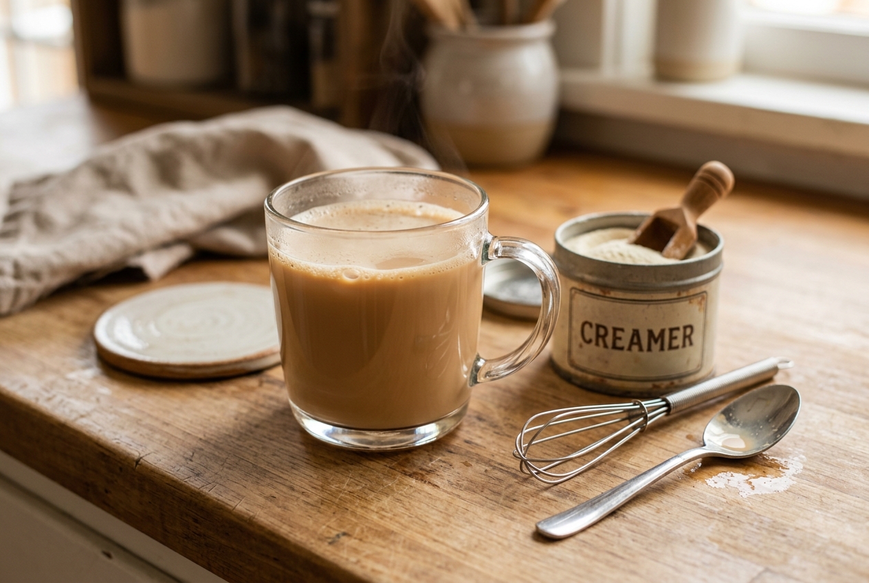 Smooth milk tea after mixing creamer powder into hot tea