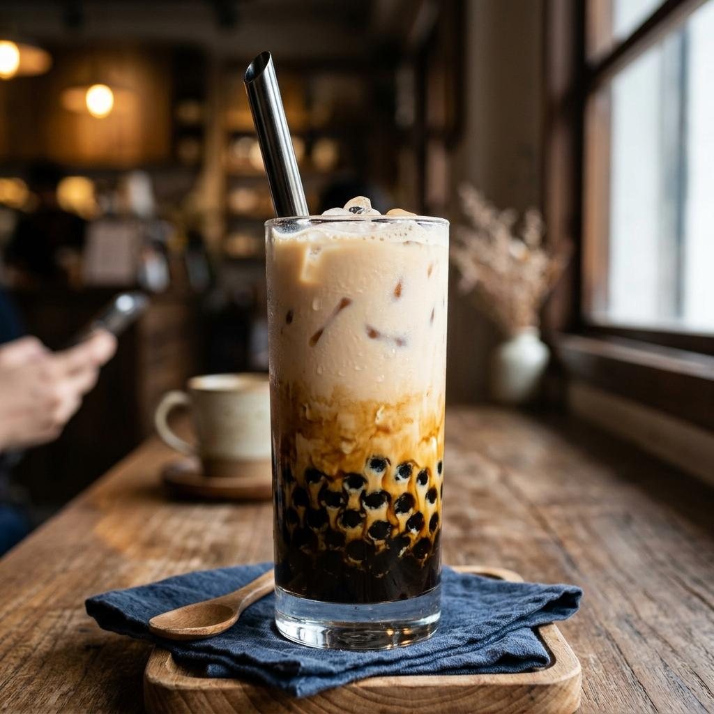 Bubble tea order with half sugar for a lower-sugar drink.