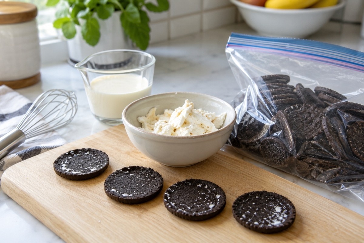 Chocolate sandwich cookie wafers separated from creme for Oreo boba