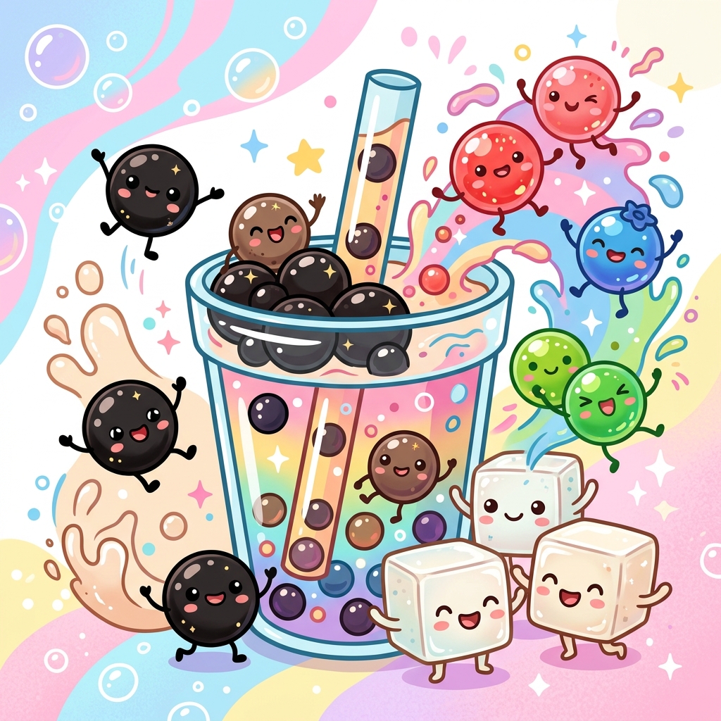 Close-up of popping boba bursting with fruity flavour