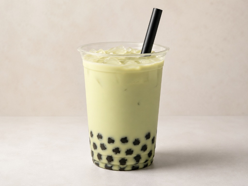 Pistachio milk bubble tea with tapioca pearls