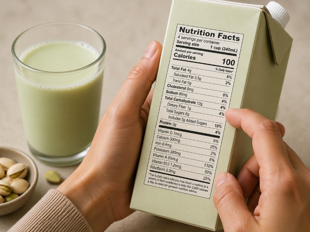 Reading a pistachio milk nutrition label