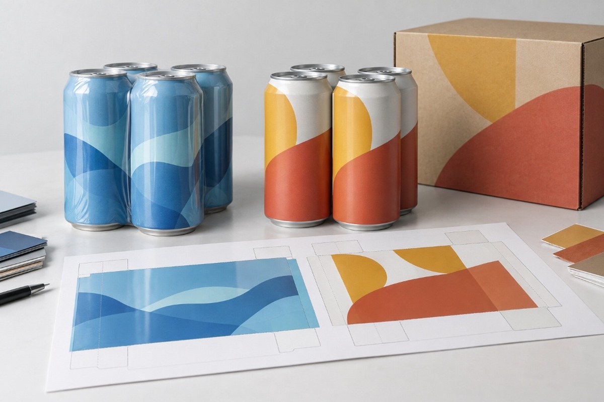 Shrink-sleeve and direct-printed bubble tea cans shown side by side