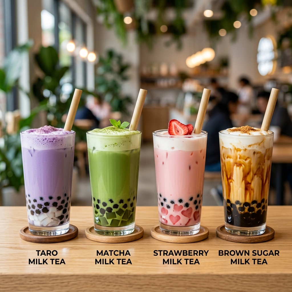 Comparing different bubble tea colors and ingredients