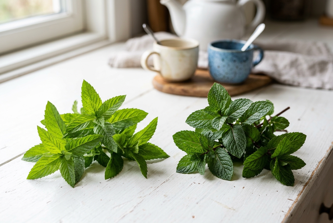 Spearmint and peppermint leaves for mint tea boba