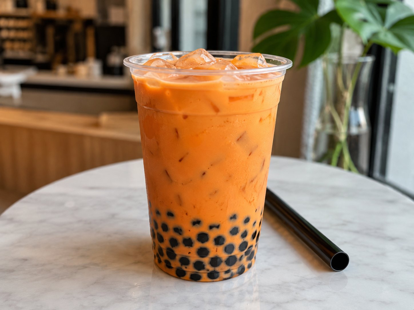 Thai tea boba with tapioca pearls