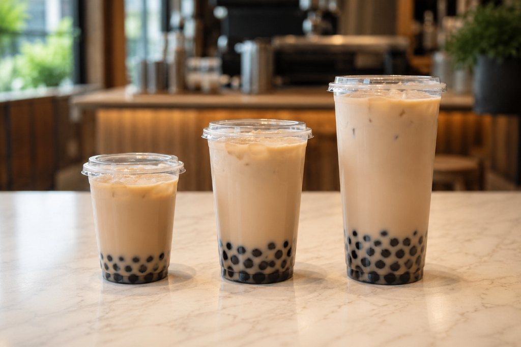 Thai tea cup sizes used to compare calories by serving size.