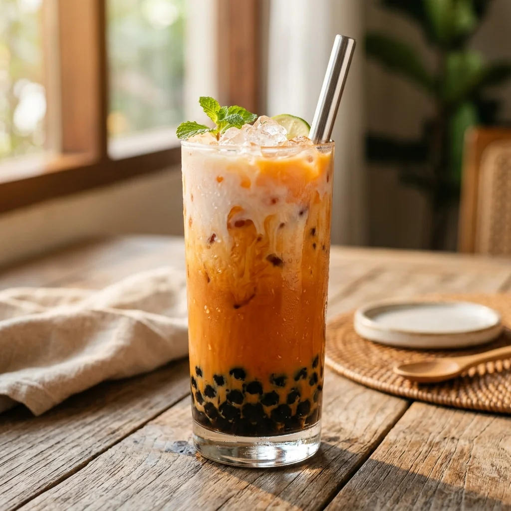 Thai milk tea with tapioca pearls and calorie comparison