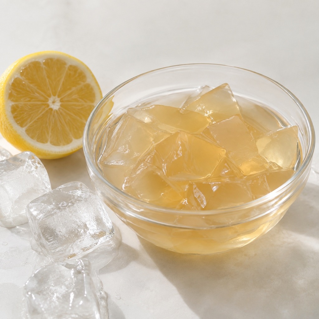 Traditional aiyu jelly cubes served with fresh lemon