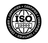 Black and white ISO 22000 Certified badge representing international food safety management certification.