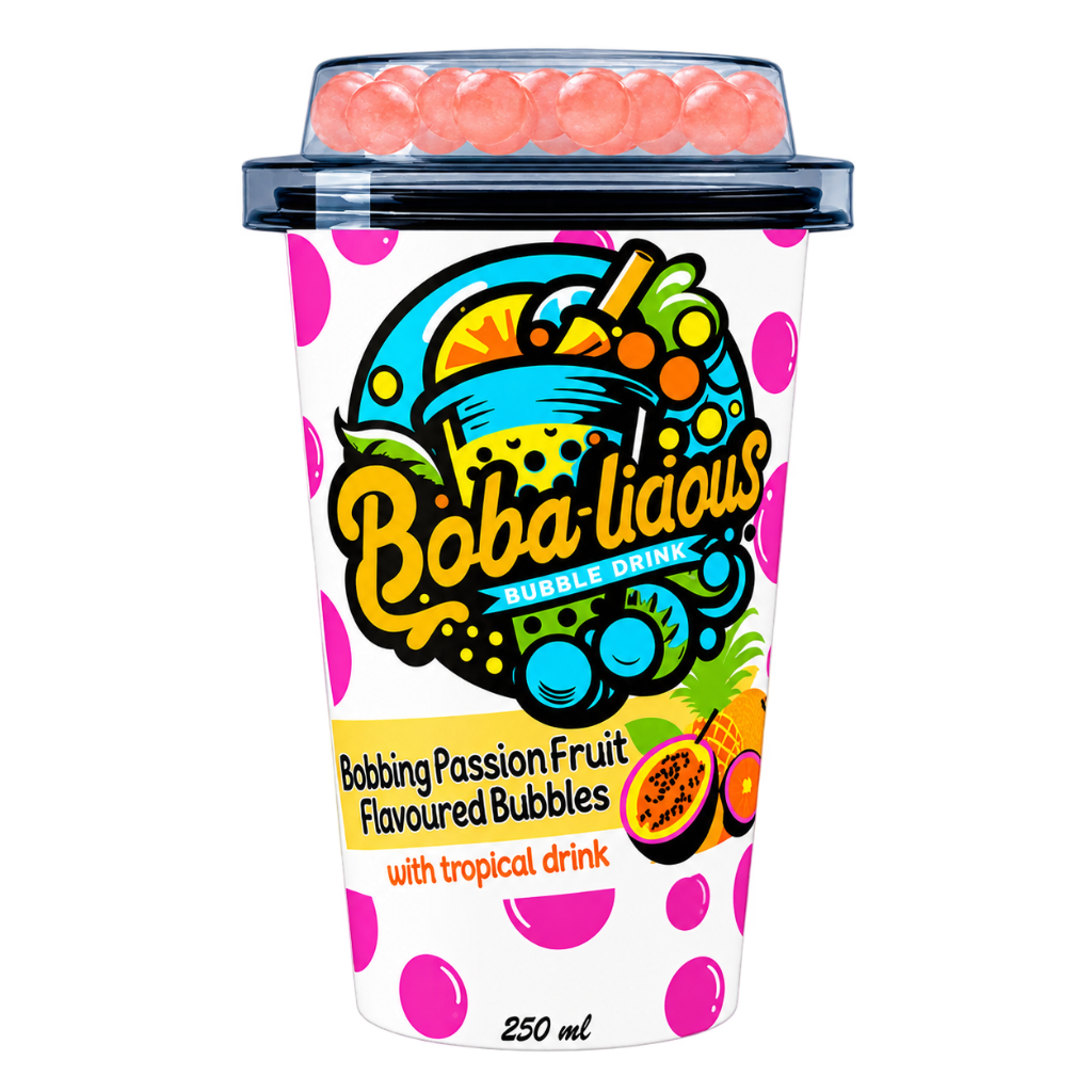 Bobalicious Passion Fruit and Lemon popping boba in 250ml cup