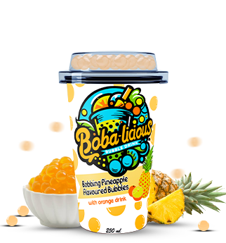 Pineapple popping boba in 250ml cup with orange drink Popup Image