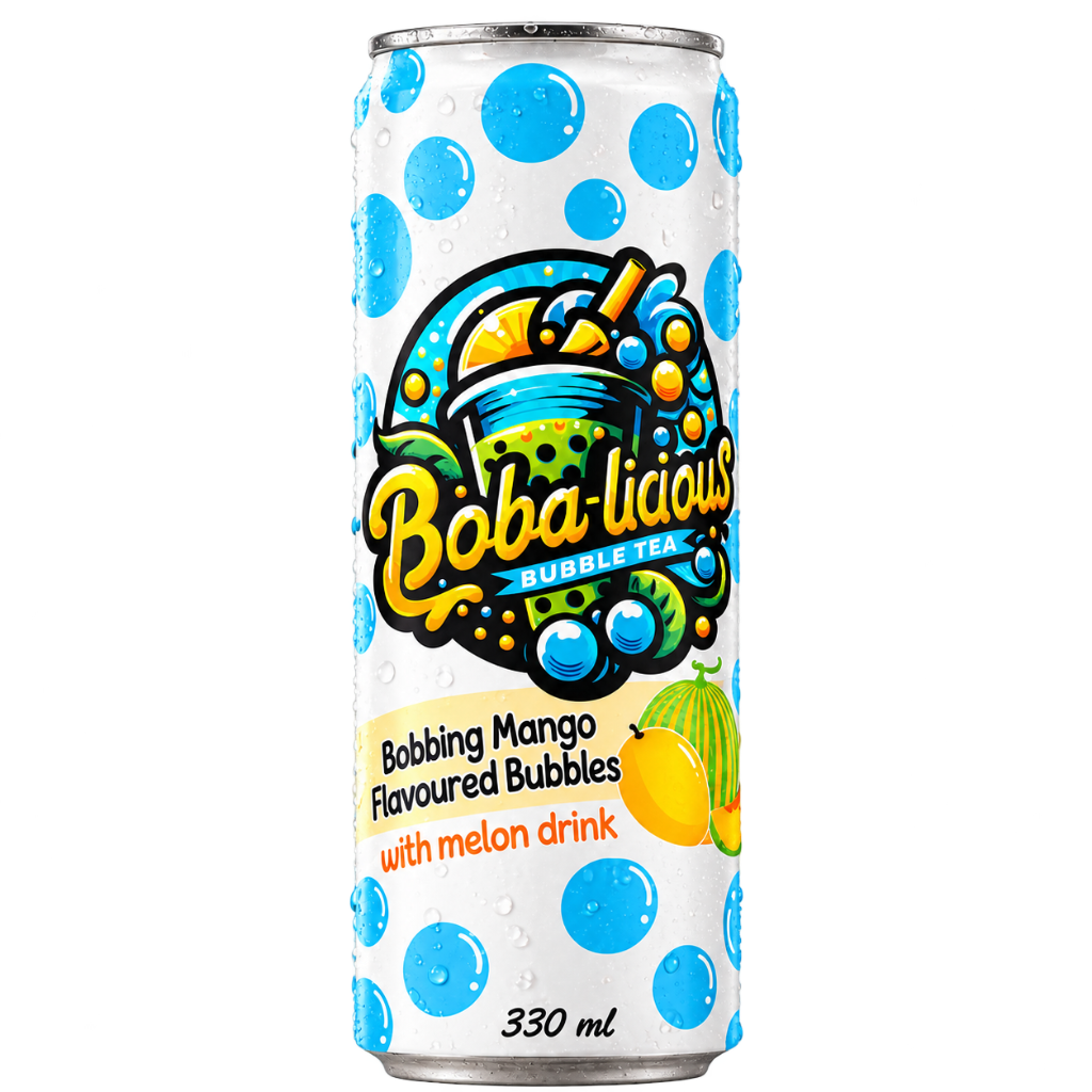 Bobalicious Mango and Melon Bubble Tea 330ml Can with popping boba