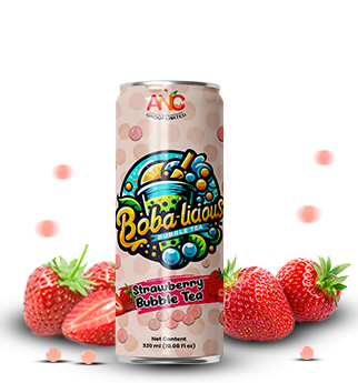 Strawberry bubble tea in 330ml can with pink berry design Popup Image