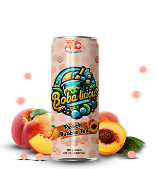 Peach bubble tea in 330ml can with orange fruit design Popup Image