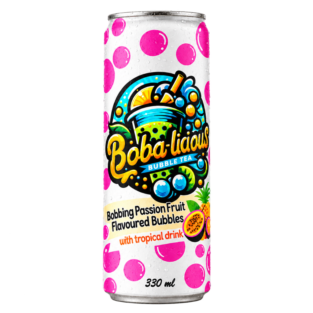 Bobalicious Passion Fruit with Tropical Bubble Tea 330ml Can with popping boba