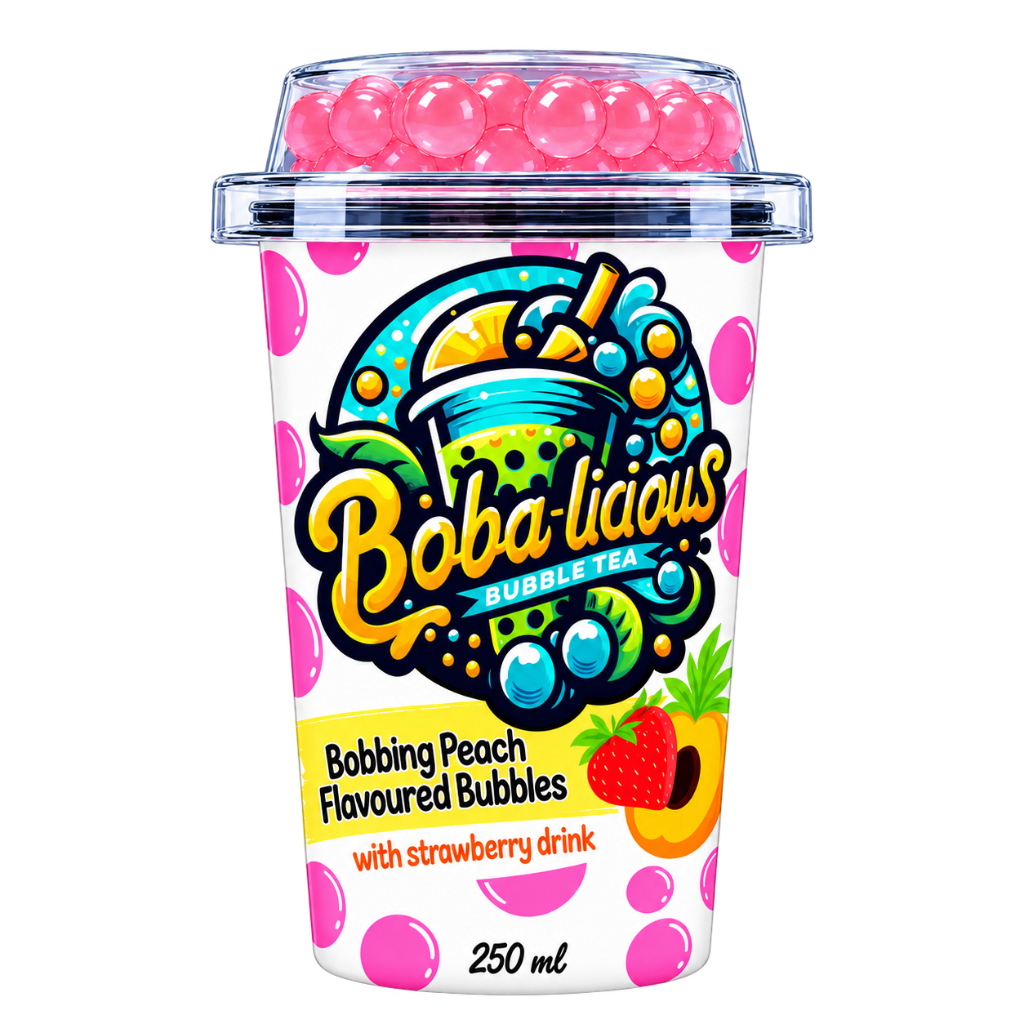 Bobalicious Peach and Strawberry popping boba in 250ml cup