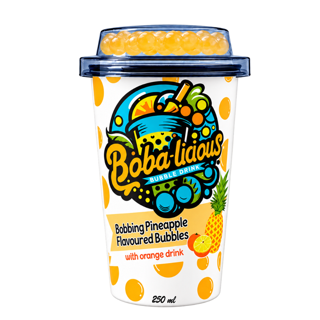 Bobalicious Pineapple and Orange popping boba in 250ml cup