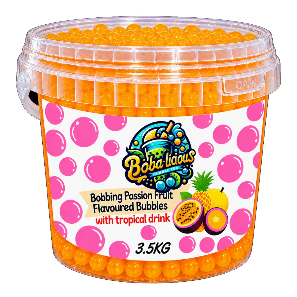 Bobalicious Passion Fruit with Tropical popping boba in 3.5kg bulk bucket for bubble tea cafes