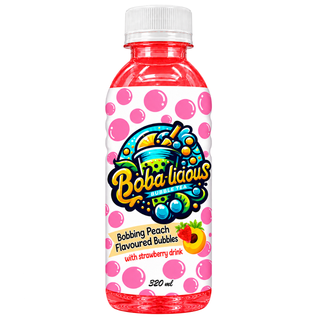 Bobalicious Peach and Strawberry bubble tea 320ml PET bottle