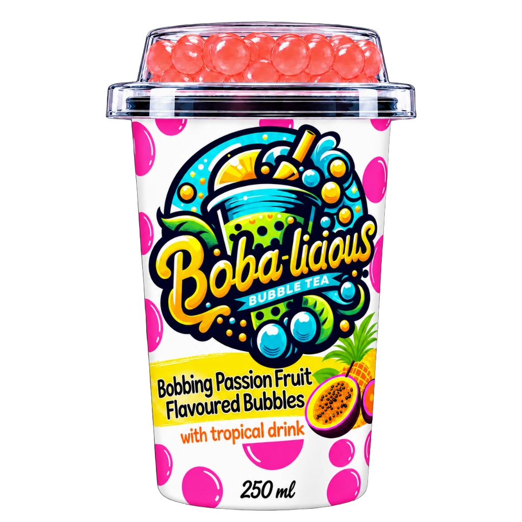 Bobalicious Passion Fruit and Lemon popping boba in 250ml cup