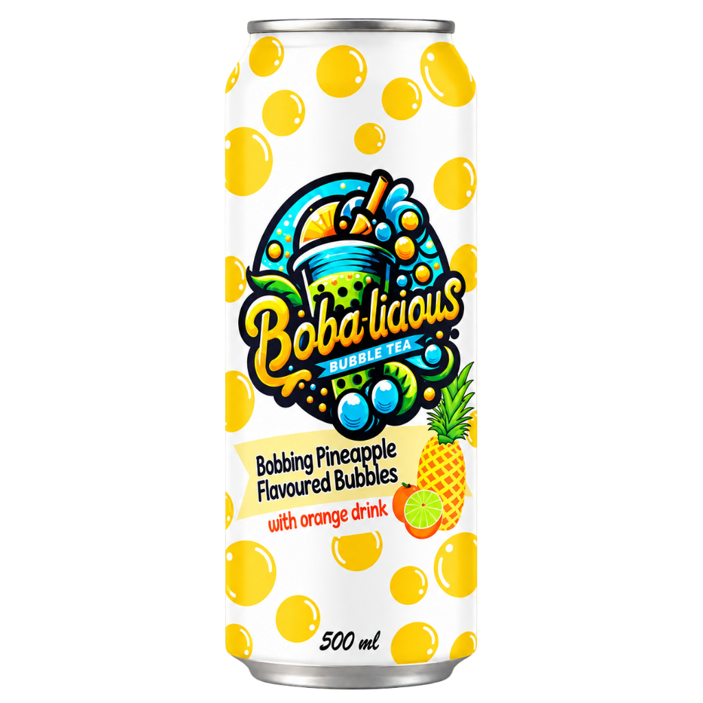 Bobalicious Pineapple and Orange Bubble Tea 500ml Can with popping boba