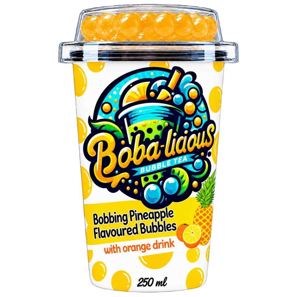 Bobalicious Pineapple and Orange popping boba in 250ml cup