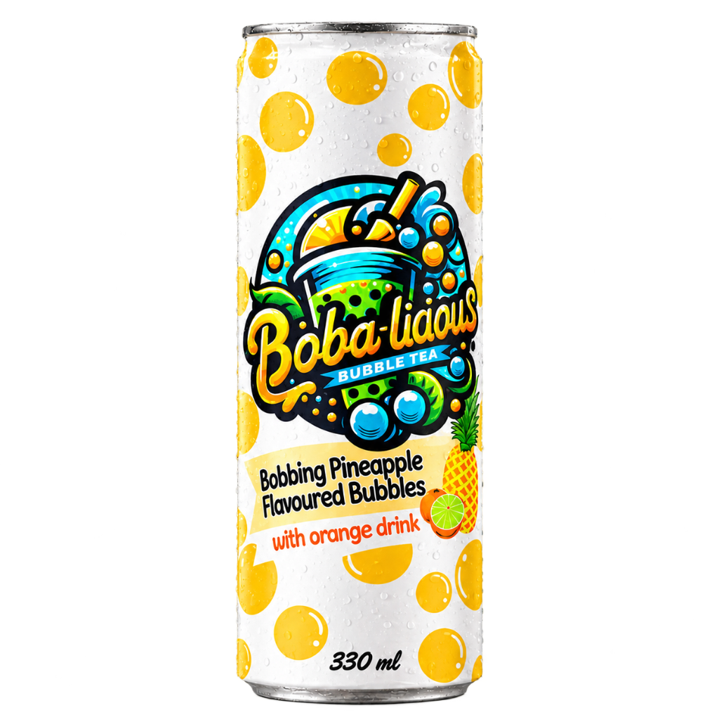 Bobalicious Pineapple and Orange Bubble Tea 330ml Can with popping boba