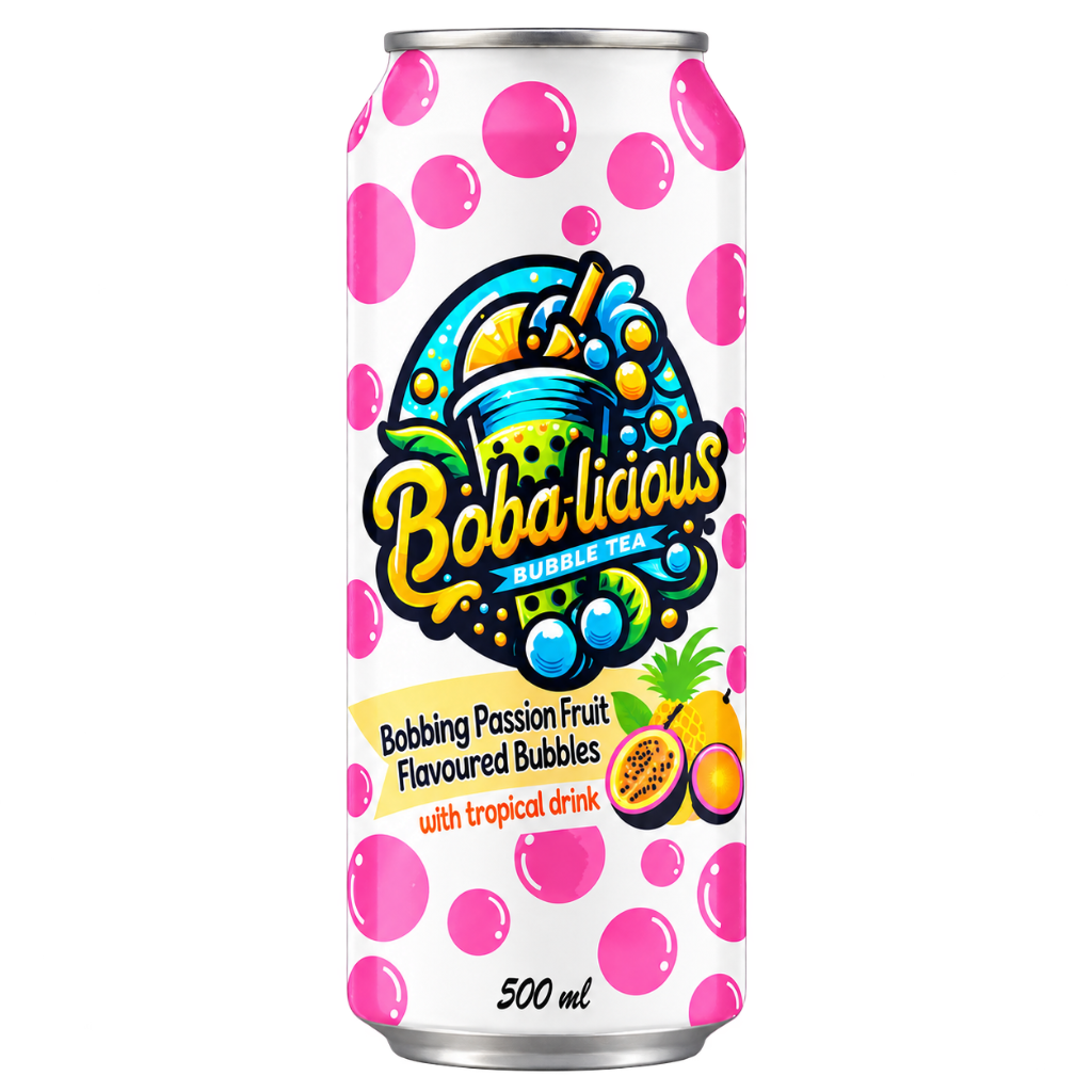 Bobalicious Passion Fruit with Tropical Bubble Tea 500ml Can with popping boba