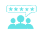 Customer feedback icon showing group review with star rating.