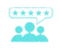 Customer feedback icon showing group review with star rating.